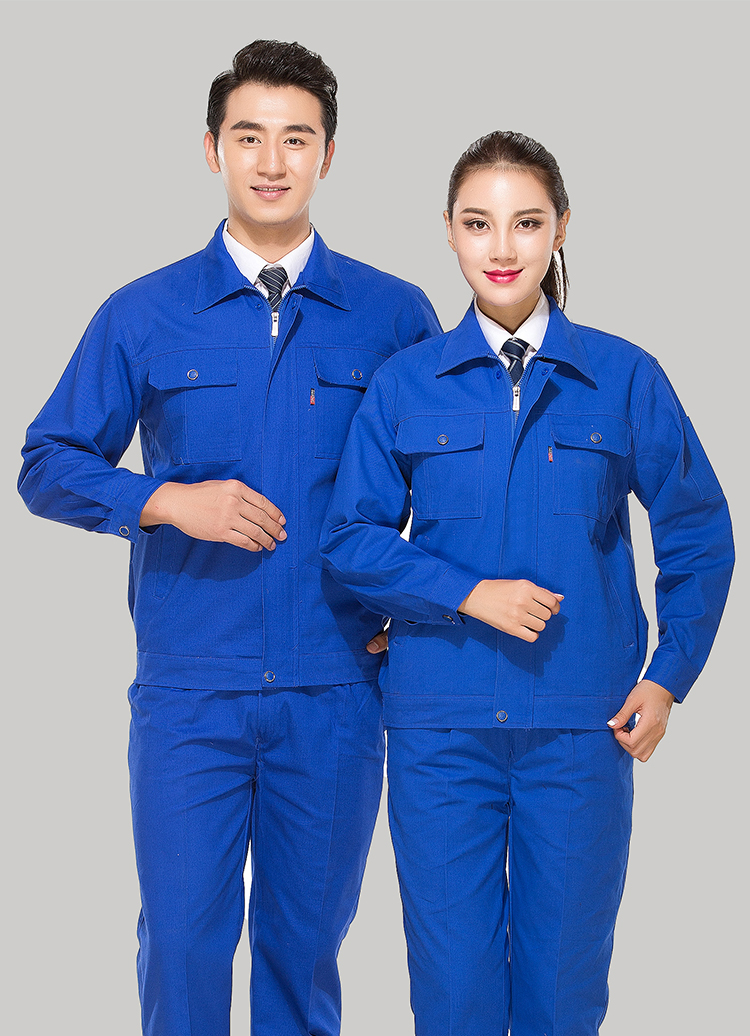 全棉纱卡蓝色拉链式工作服长袖套装GZ-8020