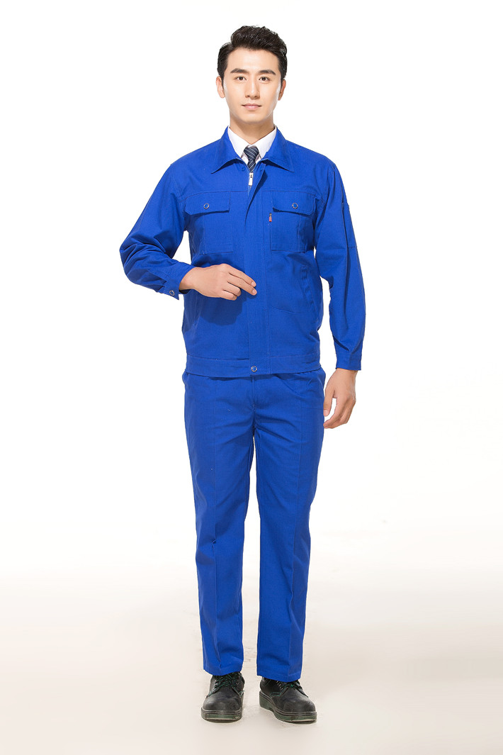 全棉纱卡蓝色拉链式工作服长袖套装gz-8020