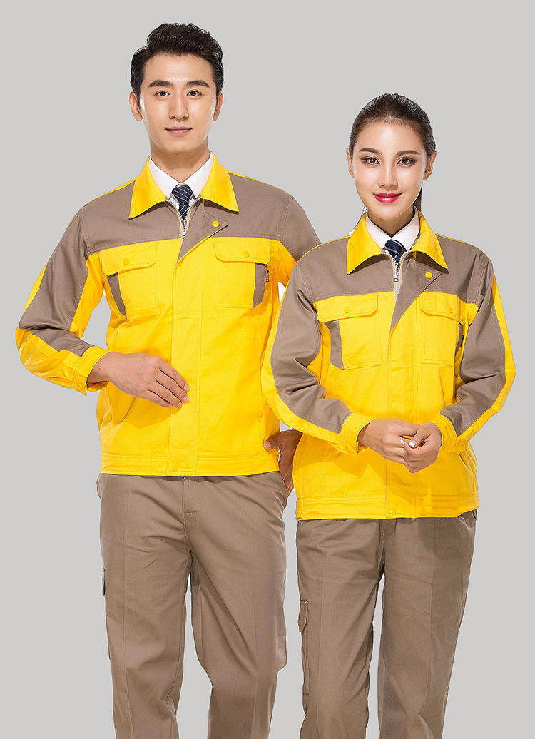 寿县工作服定做厂家定制工服款式全棉黄色拼灰色套装GZ-8018